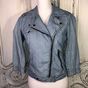 American Eagle 🦅 Lightweight Light Wash Mid Sleeve Moto Jacket Size S/P